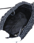Pre-Loved Crossbody Bag Crochet Raffia with Silver Hardware, Black