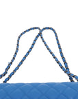 Pre-Loved Classic Double Flap Shoulder Bag Quilted Leather Jumbo with Ruthenium Hardware, Blue