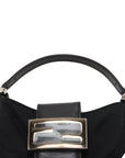 Pre-Loved Mini Mamma Baguette Shoulder Bag Canvas Plain Mini with Silver Hardware, Black