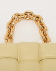 Pre-Loved Chain Cassette Shoulder Bag Intrecciato Leather with Gold Hardware, Pale Yellow