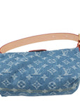 Pre-Loved Mini Pleaty Pochette Monogram Denim Mini with Gold Hardware, Blue