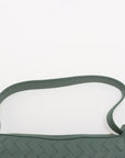 Pre-Loved Sunrise Shoulder Bag Intrecciato Leather Small with Gold Hardware, Sage Green