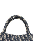 Pre-Loved Book Tote Tote Oblique Embroidered Canvas Large, Navy Blue/Beige