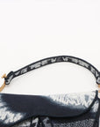 Pre-Loved Saddle Shoulder Bag Toile de Jouy Canvas Mini with Aged Gold Hardware, Navy Blue / White