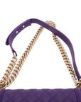 Pre-Loved Boy Shoulder Bag Quilted Leather Old Medium with Gold Hardware, Purple