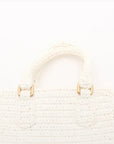 Pre-Loved Crochet Bowling Bag Handbag Crochet Raffia Mini with Gold Hardware, White