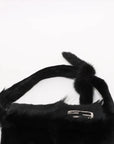 Pre-Loved Mamma Baguette Shoulder Bag Fur with Silver Hardware, Black