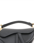 Pre-Loved Saddle Shoulder Bag Leather Mini with Gold Hardware, Black