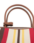 Pre-Loved Bowling Bag Handbag Striped Canvas Small with Gold Hardware, Beige Multicolor