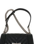 Pre-Loved Boy Shoulder Bag Chevron Leather Small with Silver Hardware, Black