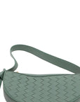 Pre-Loved Sunrise Shoulder Bag Intrecciato Leather Small with Gold Hardware, Sage Green
