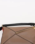 Pre-Loved Puzzle Handbag Leather Small with Gold Hardware, Taupe/Orange/Black