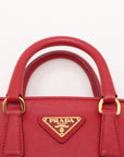Pre-Loved Saffiano Mini Bauletto Handbag Leather Mini with Gold Hardware, Red