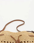 Pre-Loved Drawstring Bucket Bag Crochet Raffia with Gold Hardware, Natural Beige