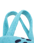 Pre-Loved Beach Tote Terry Cloth Graffiti Logo Print with Silver Hardware, Turquoise