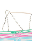 Pre-Loved Coco Stripe Flap Shoulder Bag Striped Canvas with Silver Hardware, Multicolor
