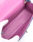 Pre-Loved Classic Single Flap Crossbody Bag Quilted Leather Mini with Rainbow Iridescent Hardware, Teal Blue