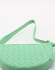 Pre-Loved Sunrise Shoulder Bag Intrecciato Leather Small with Gold Hardware, Mint Green