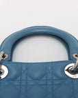 Pre-Loved Lady Dior Handbag Cannage Leather Large with Silver Hardware, Blue