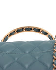 Pre-Loved Mini Flap Bag with Top Handle Handbag Quilted Leather Mini with Gold Hardware, Teal Blue