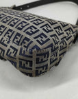 Pre-Loved Mamma Baguette Shoulder Bag Zucchino Canvas Coated with Silver Hardware, Navy and Grey