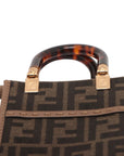 Pre-Loved Sunshine Shopper Tote FF Logo Canvas Coated Mini with Gold Hardware, Brown