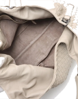 Pre-Loved Campana Shoulder Bag Intrecciato Leather with Gunmetal Hardware, Beige