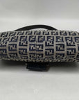 Pre-Loved Mamma Baguette Shoulder Bag Zucchino Canvas Coated with Silver Hardware, Navy and Grey