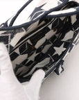 Pre-Loved Saddle Shoulder Bag Star Canvas Medium with Aged Gold Hardware, Navy and White