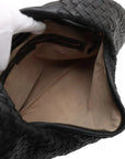 Pre-Loved Veneta Shoulder Bag Intrecciato Leather Medium with Gold Hardware, Black