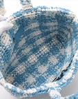 Pre-Loved Crochet Raffia Logo Tote Gingham Raffia Small with Gold Hardware, Light Blue and White