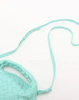 Pre-Loved Hop Handbag Intrecciato Leather Mini with Gold Hardware, Aqua Green
