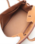Pre-Loved Birkin Handbag Leather 25 with Palladium Hardware, Gold (Tan)