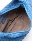 Pre-Loved Veneta Shoulder Bag Intrecciato Leather Medium with Silver Hardware, Blue