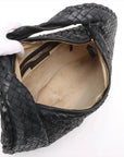 Pre-Loved Veneta Shoulder Bag Intrecciato Leather Medium with Gold Hardware, Black