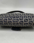 Pre-Loved Mamma Baguette Shoulder Bag Zucchino Canvas Coated with Silver Hardware, Navy and Grey