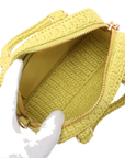 Pre-Loved Crochet Bauletto Handbag Raffia Crochet Mini with Gold Hardware, Yellow