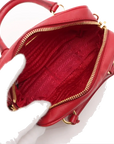 Pre-Loved Saffiano Mini Bauletto Handbag Leather Mini with Gold Hardware, Red
