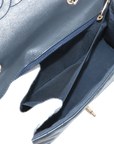 Pre-Loved Chevron Flap Bag Shoulder Bag Chevron Leather Small with Gold Hardware, Navy Blue