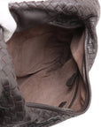 Pre-Loved Veneta Shoulder Bag Intrecciato Leather Medium with Silver Hardware, Dark Brown