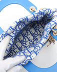 Pre-Loved Lady Dior Handbag Wicker Oblique Medium with Gold Hardware, Natural Beige and Blue