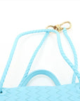 Pre-Loved Andiamo Handbag Intrecciato Leather Small with Gold Hardware, Light Blue