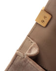 Pre-Loved Boy Round Crossbody Bag Quilted Velvet Small with Aged Gold Hardware, Taupe