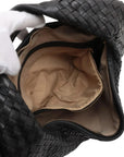 Pre-Loved Veneta Shoulder Bag Intrecciato Leather Medium with Gold Hardware, Black