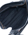 Pre-Loved Classic City Handbag Striped Leather Small with Aged Bronze Hardware, Black, White, Pink, Red