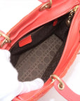 Pre-Loved Lady Dior Handbag Cannage Tweed Large with Gold Hardware, Red