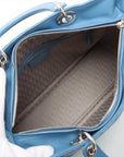 Pre-Loved Lady Dior Handbag Cannage Leather Large with Silver Hardware, Blue