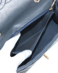 Pre-Loved Chevron Flap Bag Shoulder Bag Chevron Leather Small with Gold Hardware, Navy Blue