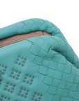Pre-Loved The Lauren 1980 Clutch Intrecciato Leather with Silver Hardware, Turquoise