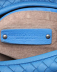 Pre-Loved Veneta Shoulder Bag Intrecciato Leather Medium with Silver Hardware, Blue